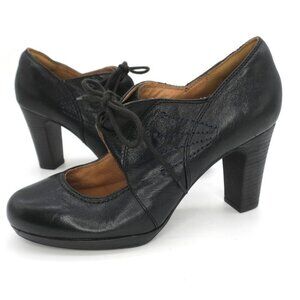 Clarks Artisan Flyrt Dally Black Leather Lace Up Academia Pump Dress Heels 9.5M